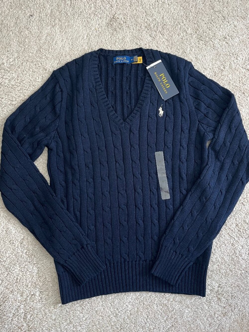 Polo Ralph Lauren women’s Navy Cable-Knit V-Neck Sweater